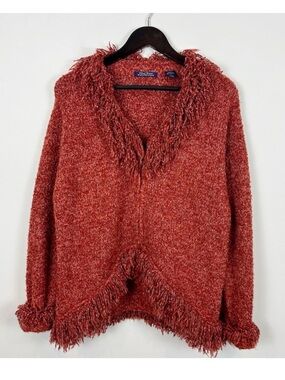 Wind River Whimsical Fringe Sweater Women's Size M/L Orange Full Zip